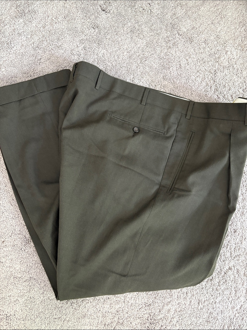Corneliani Men's Olive Dress Pants - Classic Flat Front Trousers 58